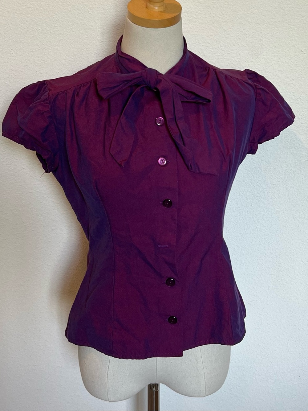Heart of Haute Estelle Purple Tie-Neck Short Sleeve Blouse